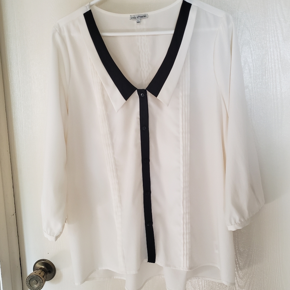 Modcloth Modern Cream and Black Blouse L